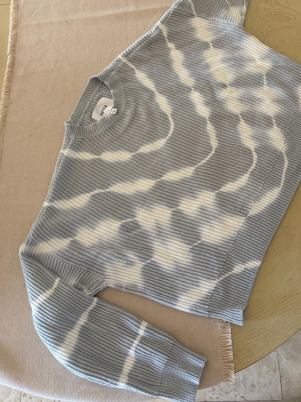 Pistola Light Blue & White Ribbed Tie-Dye Crewneck Sweater Womens Size Small